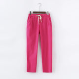 Spring Summer Casual Cotton Linen Pants Women Elastic Waist Solid Pockets Retro Loose Women's Harem Pants Trousers