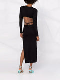 Plain Dress For Female O Neck Long Sleeve High Waist Lace Up Cut Out Dresses Female 2023 Spring Clothing Fashion