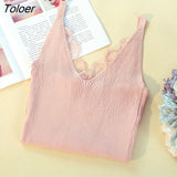 Tops Women Lace V-neck Solid Knitted Leisure Sexy Camisoles Womens Basic Camis All-match Students Slim Korean Style