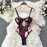 Women Strap Floral Print Bobysuits Ladies Camisole Korean Sexy Rompers Female Streetwear Vintage Slim