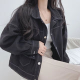 Autumn Winter Women's Short Coat Full Sleeve Single Breasted Turn-down Collar Loose Female Minimalist Casual Ladies
