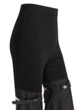 Fashion Women Pant High Waist Knee Strap Splited Medium Strecth Black Knit Floor-length Flare Pants Summer 2023 New