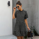 Black Dresses Casual Polka Dot Print Elegant Ruffle A Line White Clothes Dress Women New Arrival 2020 Outfits For