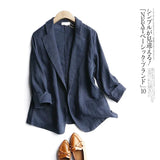 Cotton Linen Small Suit Jacket Female Plus Size 2022 Spring Summer New Korean Elegant Simple 3/4 Sleeve Casual Suit