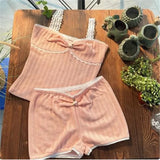 Piece Sets Women Outfit 2000s Aesthetic Fairycore Grunge Lace Patchwork Strapless Sleeveless Crop Top and Shorts y2k