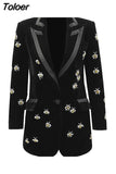 2023 new fashion women clothes turn-down collar full sleeves embroidery high waist pocket jackets mid length