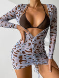 Sexy Sunscreen Print Bodycon Dress Swimsuit Mesh