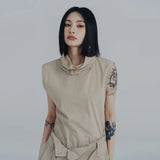 Women Yellow Solid Color Brief Casual T-shirt New Turtleneck Sleeveless Fashion Tide Spring Summer 2023