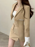 Piece Dress Set Women Casual Y2k Crop Tops Elegant Jacket Coats + Mini Skirts Korean Fashion Suits 2022 Autumn Blazers