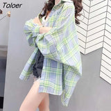 Women Fashion Chic 3XL Batwing Sleeve Plaid Summer Sun-proof Simple Daily Casual Korean Style Harajuku All-match