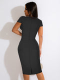 Sexy Square Collar Short Sleeves Solid Midi