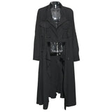 Women Black Irregular Big Size Long Trench New Lapel Long Sleeve Windbreaker Fashion Tide Spring Autumn 2023