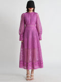 Embroidery Dresses For Women Round Neck Lantern Sleeve High Waist Folds Vinage A Line Dress Female Autumn Fashion