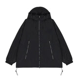 2022 Waterproof Jacket with Hooded Women Pure Color Zipper Loose Windbreaker Korean Fashion Y2k Clothing Trench Coat