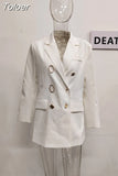 Fashion Women's Blazer Notched Collar Metal Double Buttons Long Sleeve Solid Color Suit Jackets Spring 2023 New