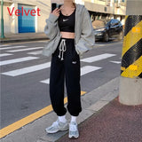 Oversized Grey Jogging Sweatpants Women Korean Style Joggers Track Pants White Winter Warm Trousers Female