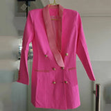 Long Blazer Dress 2022 New Pink Blazer Classic Lapel Double Breasted Satin Shawl Collar Women Office OL