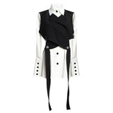 Women Black Bandage Vest Two Piece Blouse New Lapel Long Sleeve Loose Fit Shirt Fashion Tide Spring Autumn 2023