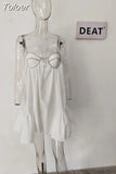 Fashion Women's Dress Slash Neck Sleeveless Backless Spliced Drilling Chain Flounce White Dresses Summer 2023 New