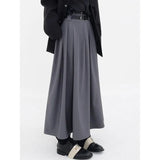 High Waist Black Gray Belted Brief Pleated Long Elegant Half-body Skirt Women Fashion Tide New Spring Autumn 2023