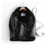 VAREY LIN Women Winter Brown Suede Jacket Coats Warm Thick Windproof Motorcycle Coat Turndown Collar Faux Lamb Leather