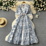Wind High-End Dress 2025 New French Retro Elegant Lace Embroidery Waist Long Dress