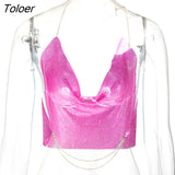 Sexy Backless Nightclub Halter Women Camis Tops Gold Metal Chain Fashion Camis Tops Ladies Autumn Skinny Party