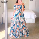 Women's Rainbow Long Dress Fashion Sexy Off Shoulder A-line Printed Maxi Dresses Boho Retro Party Evening Vestidos
