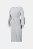 Neck Tie Waist Pleated Sweater