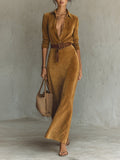 Autumn And Winter Velvet Long Shirt Collar Temperament Dress With