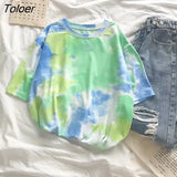 Sleeve T-shirts Women Tie-dye O-neck Chic Hot Sale Unisex Tees Teens Schoolgirls Harajuku High Street Ulzzang Tops