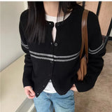 Toloer Striped Wool Knitted Cardigan Women's Autumn Coat 2025 New Spliced Sweater Jacket Bottom Shirt