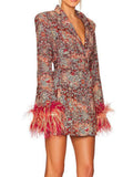 Fashion Women Blazer Notched Collar Covered Button Sashes Long Sleeve Spliced Feather Suit Jackets Autumn 2023 New