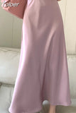 Long Satin Skirt Women Elegant Korean Fashion High Waist Solid Silk A-line Skirt Office Lady Casual Summer Fashion