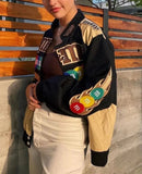 Street Printed Brown Oversize Long Sleeve Long Bomber