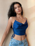 V-neck Solid Satin Metallic Crop