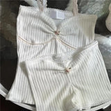 Piece Sets Women Outfit 2000s Aesthetic Fairycore Grunge Lace Patchwork Strapless Sleeveless Crop Top and Shorts y2k