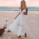 Graduation party BerryGo White pearls sexy women summer dress 2022 Hollow out embroidery maxi cotton dresses Evening party long ladies