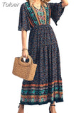 Beach Long Dress Women Clothes 2023 Summer Button V-neck Flared Sleeves Dresses Boho Hippie Chic Maxi Dress
