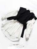 2023 new Autumn fashion women clothes round neck sleeves knits vest turn-down collar ruffles single breasted dress
