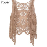 Hippie Froral Patch Design Vest Retro Vintage Crochet Summer Beach Cover Up Top Asymmetric Open Stitch Kimono