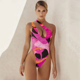 One Piece Swimsuit 2021 Swimwear Women Print One Shoulder Bodysuit Push Up Monokini Brazilian Bathing Suit Summer