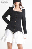Slim Two Piece Sets Female Square Collar Long Sleeve Coats High Waist Patchwork Ruffles Mini Skirt Sexy Set For Women