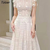 Vintage Lace Women's Dress 2023 Summer O-neck Sleeveless Bodycon Dress Women Runway Chic Korea Clothes Hook