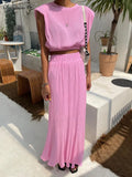 Elegant Summer Suit With Skirt Women Tank Top And Long Skirts 2 Piece Outifts Pleated Skirt Two Peice Set
