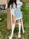 Kawaii Lolita Blue Mini Skirt Women Japanese Sweet Cute Ruffle Bow Patchwork Fairycore High Waist Short Skirt Soft