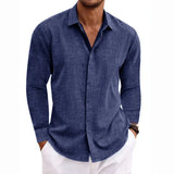 Men's Linen Long-Sleeved T-Shirt Loose Sweatshirt Solid Long-Sleeved Cotton Shirt Men's Large Size Men's