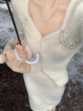Fur Sweater Knitted Suits Women Slim 2022 Winter Elegant Vintage 2 Piece Dress Set Office Lady Y2k Clothing Korean