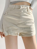 Fashion Women's Denim Shorts Patchwork Irregular High Waist Distressed Fake 2 Pcs Cotton Shorts Spring 2023 New