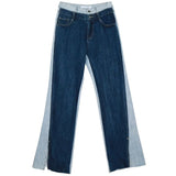 Blue Contrast Color Split Joint Long Wide Leg Jeans New High Waist Loose Women Trousers Fashion Spring Autumn 2023